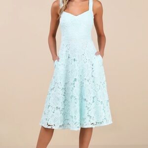 NWT Lulus | Divine Beauty Mint Blue Lace Midi Dress